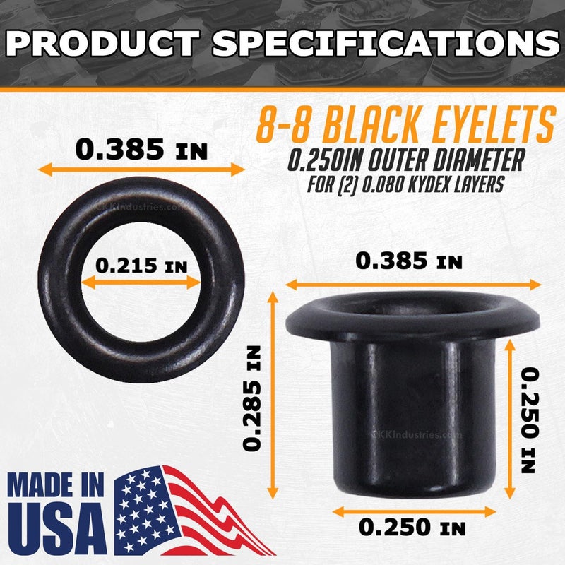 HolsterSmith Kydex & Leather Holster Eyelets - (#8-8 Length) - (1/4 Inch Diameter) - (Black Coated) - (100 Pack) - (USA Made) - for DIY Holster Making, Canvas & Apparel Binding - Image 3
